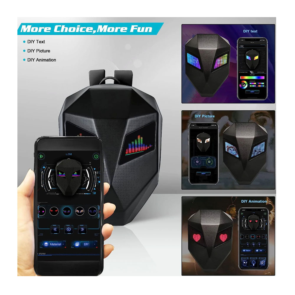 LED kijelzős motoros hátizsák – Bluetooth APP vezérléssel, RGB kijelzővel 7 LED kijelzős motoros hátizsák – Bluetooth APP vezérléssel, RGB kijelzővel - Image 7