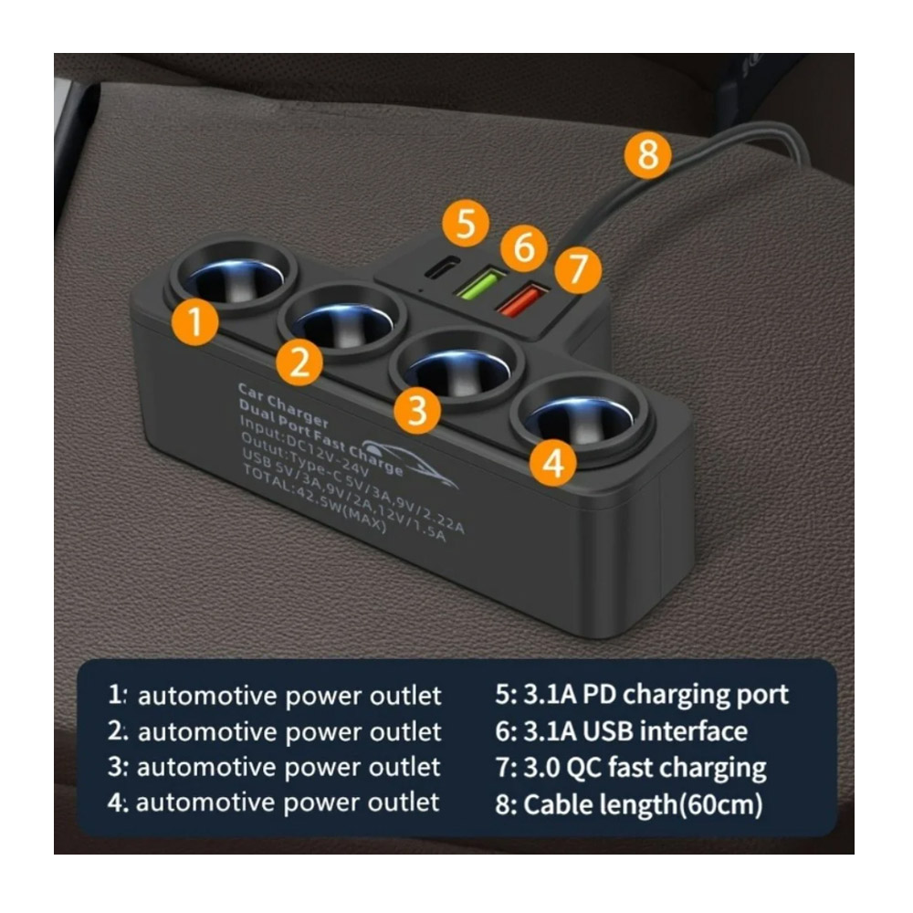 Szivargyujtó elosztó és töltő 4port 2 Szivargyujtó elosztó és töltő 4port - Image 2