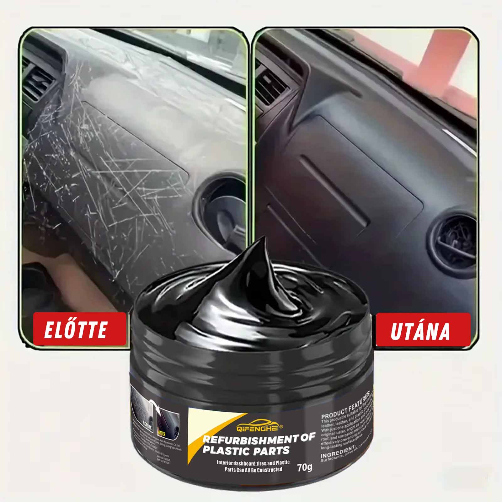 Műanyag felújító és javító krém – belső és külső műanyagokra, gumikra (70 g) 1 Műanyag felújító és javító krém – belső és külső műanyagokra, gumikra (70 g)