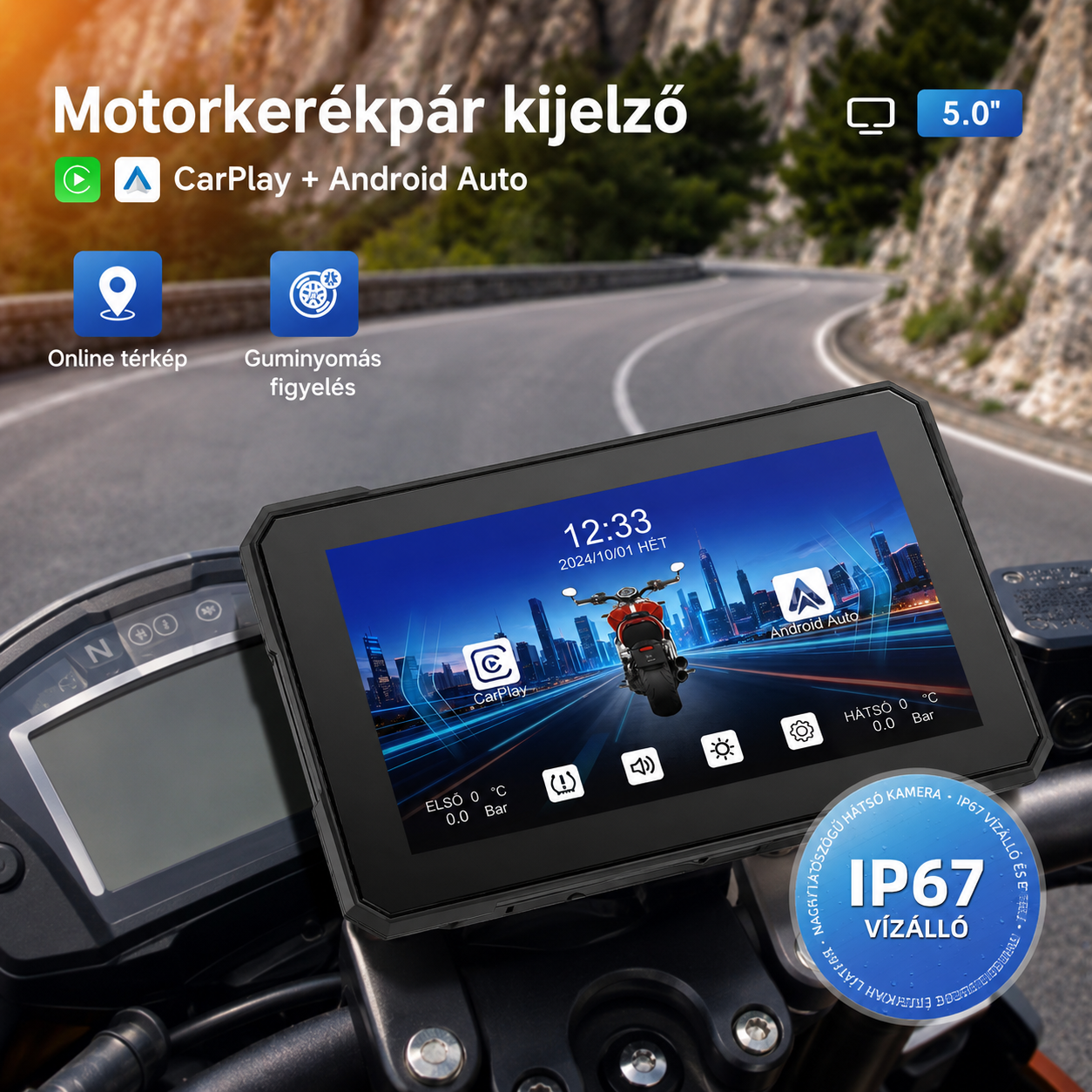 Motoros CarPlay kijelző 5" – Vezeték nélküli Apple CarPlay és Android Auto 1 Motoros CarPlay kijelző 5" – Vezeték nélküli Apple CarPlay és Android Auto