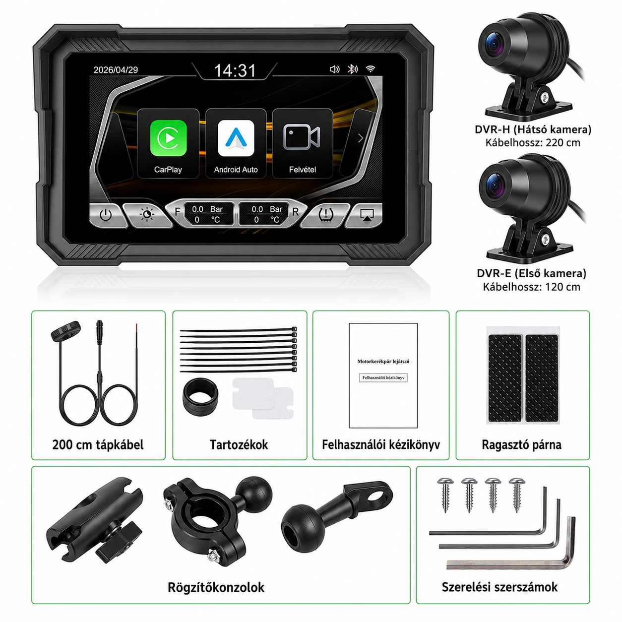 Motoros CarPlay kijelző 5" – Vezeték nélküli Apple CarPlay és Android Auto, első és hátsó kamerával 3 Motoros CarPlay kijelző 5" – Vezeték nélküli Apple CarPlay és Android Auto, első és hátsó kamerával - Image 3