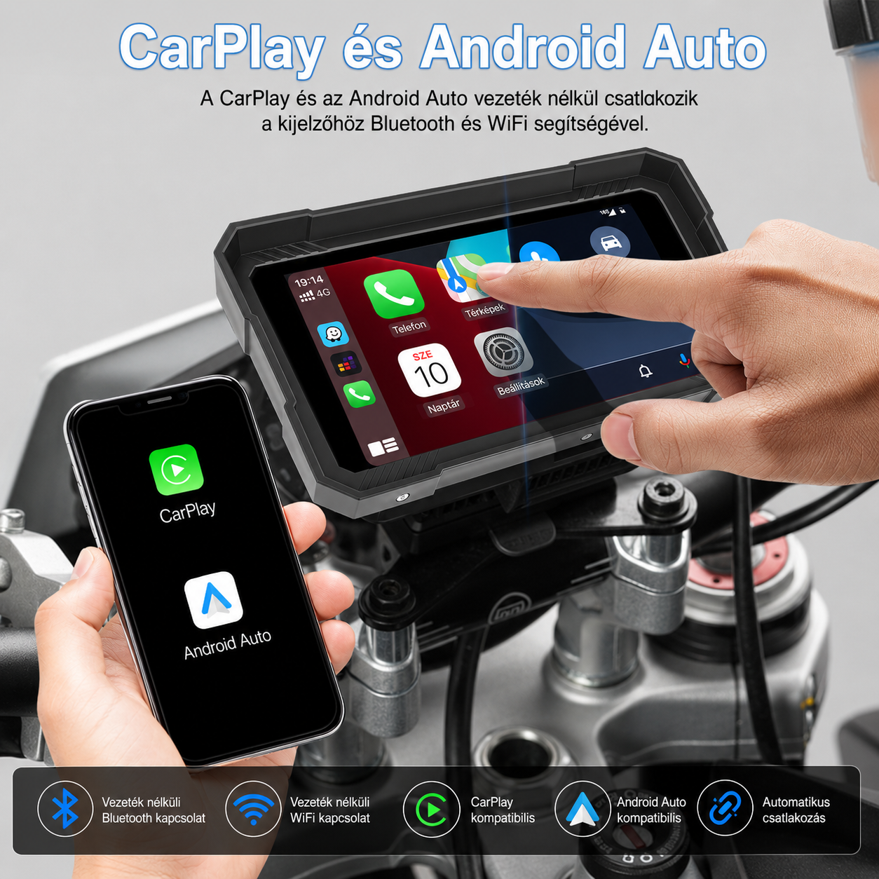 Motoros CarPlay kijelző 5" – Vezeték nélküli Apple CarPlay és Android Auto, első és hátsó kamerával 10 Motoros CarPlay kijelző 5" – Vezeték nélküli Apple CarPlay és Android Auto, első és hátsó kamerával - Image 10