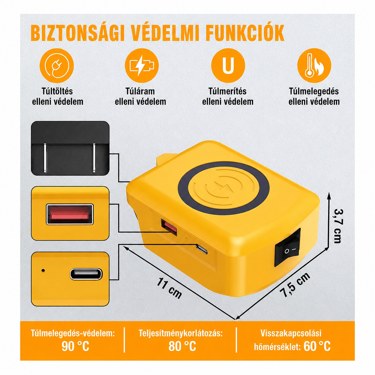 DeWalt akkumulátor kompatibilis vezeték nélküli gyorstöltő adapter 6 DeWalt akkumulátor kompatibilis vezeték nélküli gyorstöltő adapter - Image 6