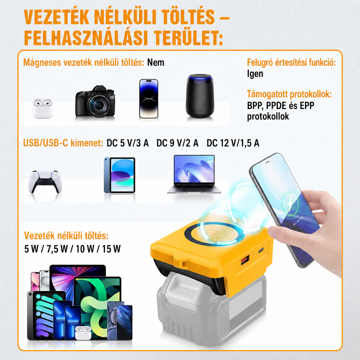 DeWalt akkumulátor kompatibilis vezeték nélküli gyorstöltő adapter 3 DeWalt akkumulátor kompatibilis vezeték nélküli gyorstöltő adapter - Image 3