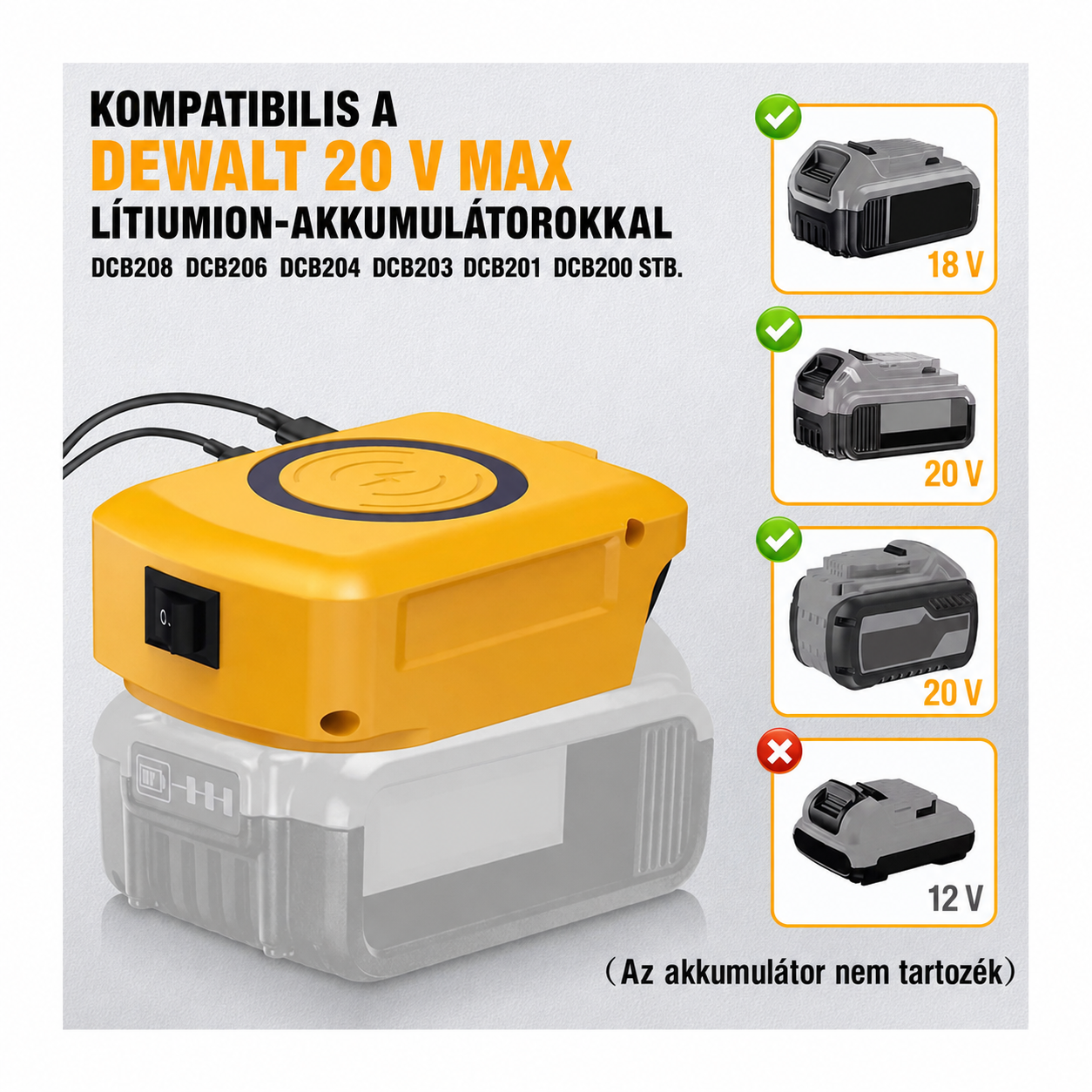 DeWalt akkumulátor kompatibilis vezeték nélküli gyorstöltő adapter 4 DeWalt akkumulátor kompatibilis vezeték nélküli gyorstöltő adapter - Image 4