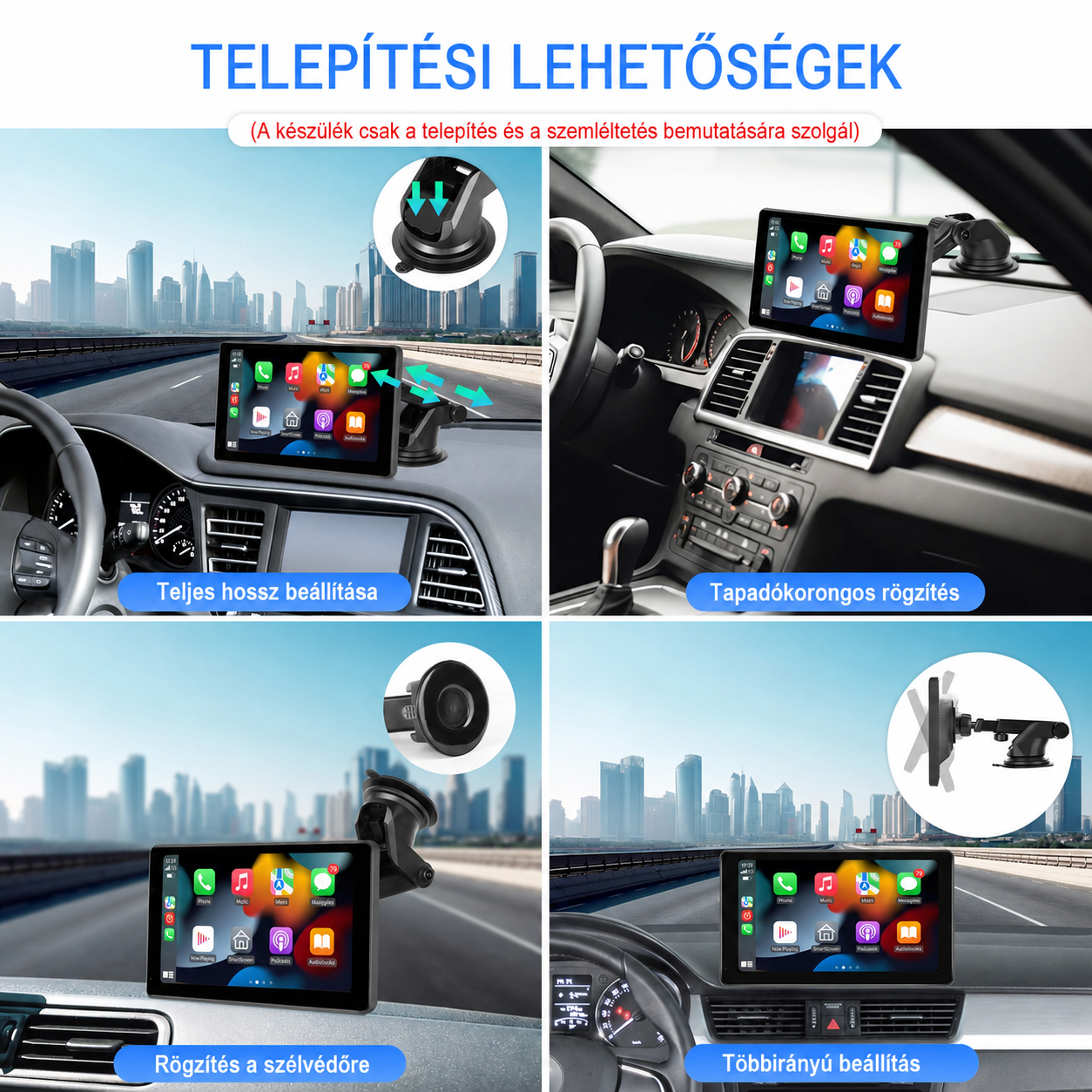 Autós CarPlay és Android Auto kijelző – magyar nyelvű 7" szélvédőre és műszerfalra 4 Autós CarPlay és Android Auto kijelző – magyar nyelvű 7" szélvédőre és műszerfalra - Image 4