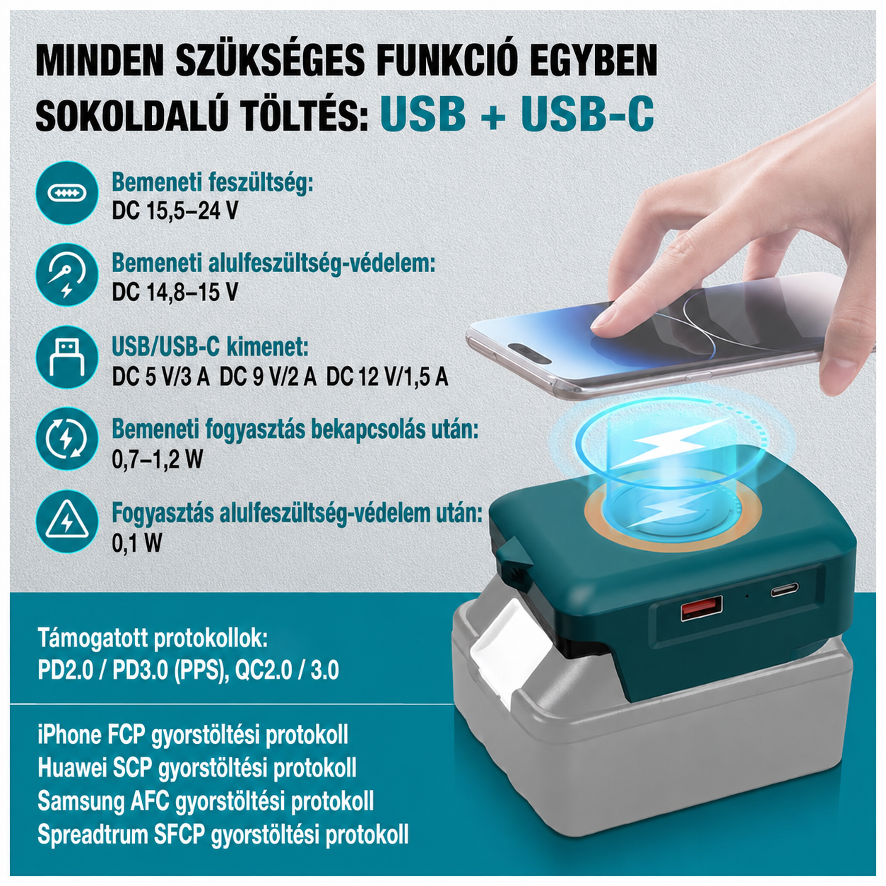 Makita akkumulátor kompatibilis vezeték nélküli gyorstöltő adapter 3 Makita akkumulátor kompatibilis vezeték nélküli gyorstöltő adapter - Image 3