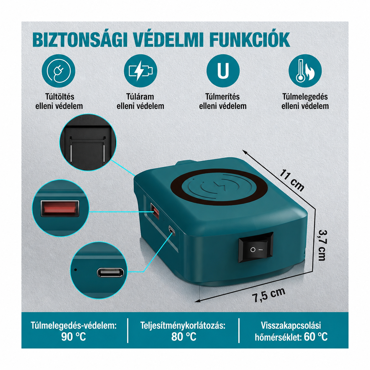 Makita akkumulátor kompatibilis vezeték nélküli gyorstöltő adapter 5 Makita akkumulátor kompatibilis vezeték nélküli gyorstöltő adapter - Image 5