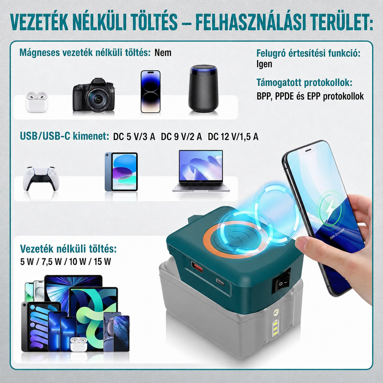 Makita akkumulátor kompatibilis vezeték nélküli gyorstöltő adapter 2 Makita akkumulátor kompatibilis vezeték nélküli gyorstöltő adapter - Image 2