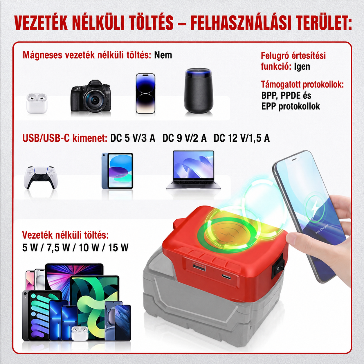 Milwaukee akkumulátor kompatibilis vezeték nélküli gyorstöltő adapter 2 Milwaukee akkumulátor kompatibilis vezeték nélküli gyorstöltő adapter - Image 2