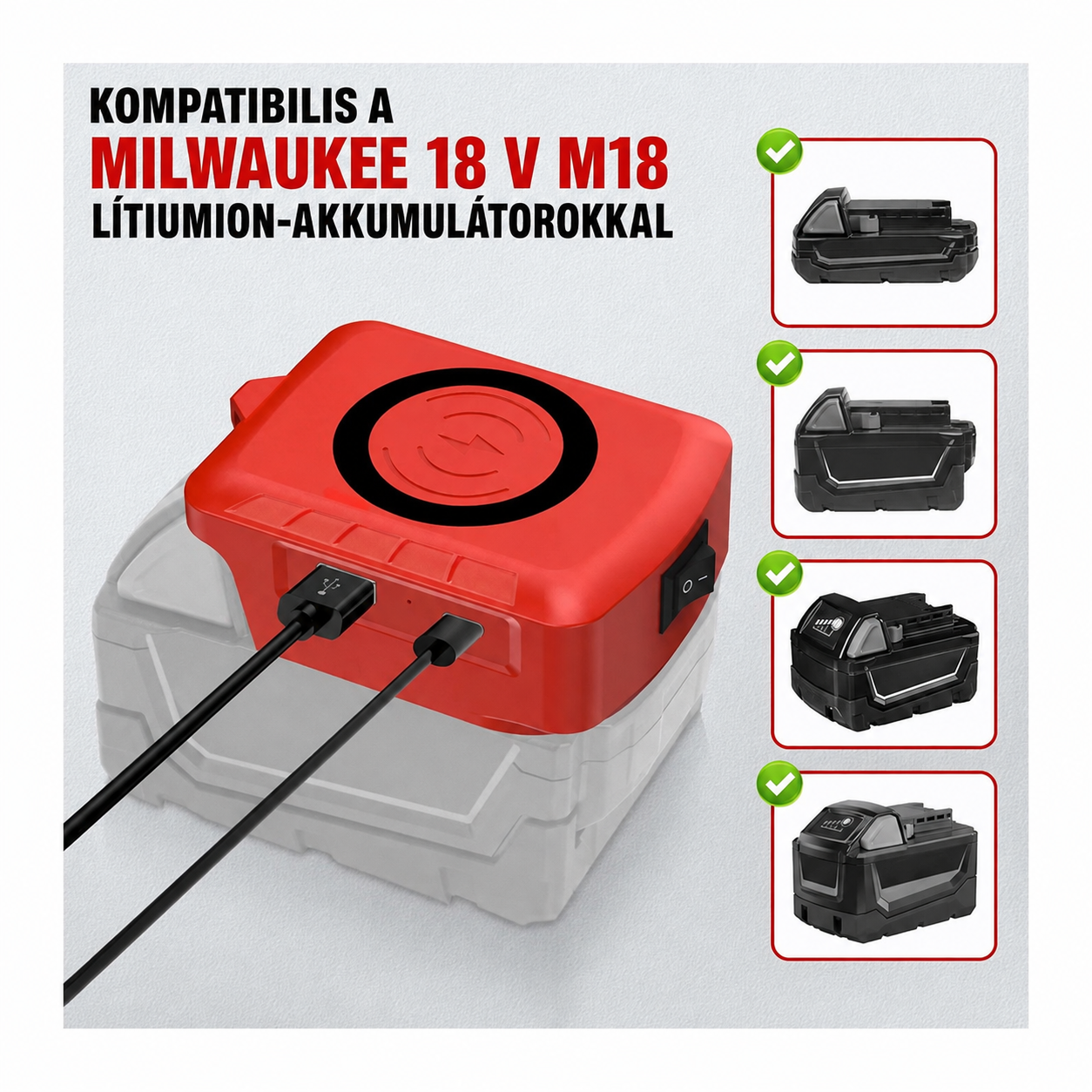 Milwaukee akkumulátor kompatibilis vezeték nélküli gyorstöltő adapter 3 Milwaukee akkumulátor kompatibilis vezeték nélküli gyorstöltő adapter - Image 3