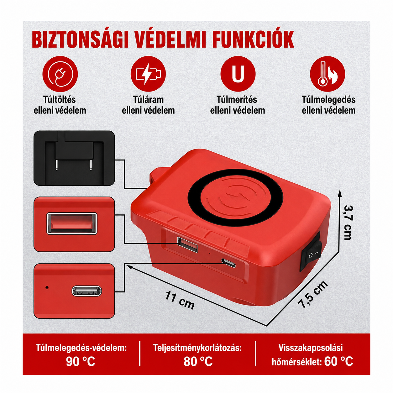 Milwaukee akkumulátor kompatibilis vezeték nélküli gyorstöltő adapter 4 Milwaukee akkumulátor kompatibilis vezeték nélküli gyorstöltő adapter - Image 4