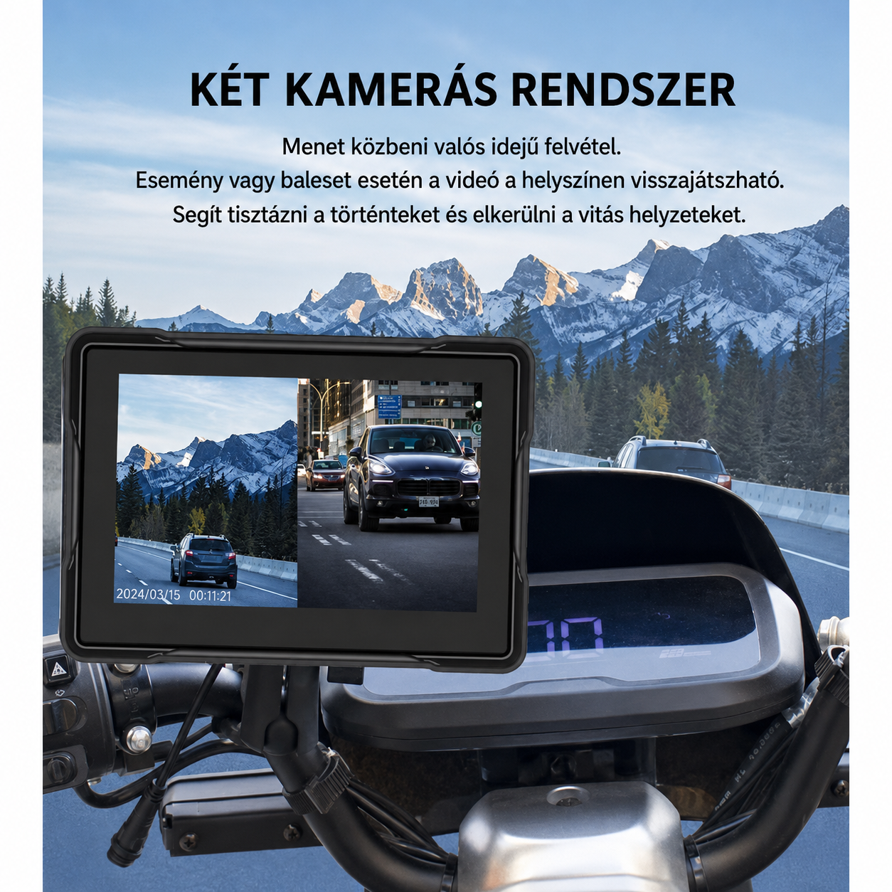 Motoros CarPlay kijelző 5" – Vezeték nélküli Apple CarPlay és Android Auto, 2 kamerával 2 Motoros CarPlay kijelző 5" – Vezeték nélküli Apple CarPlay és Android Auto, 2 kamerával - Image 2