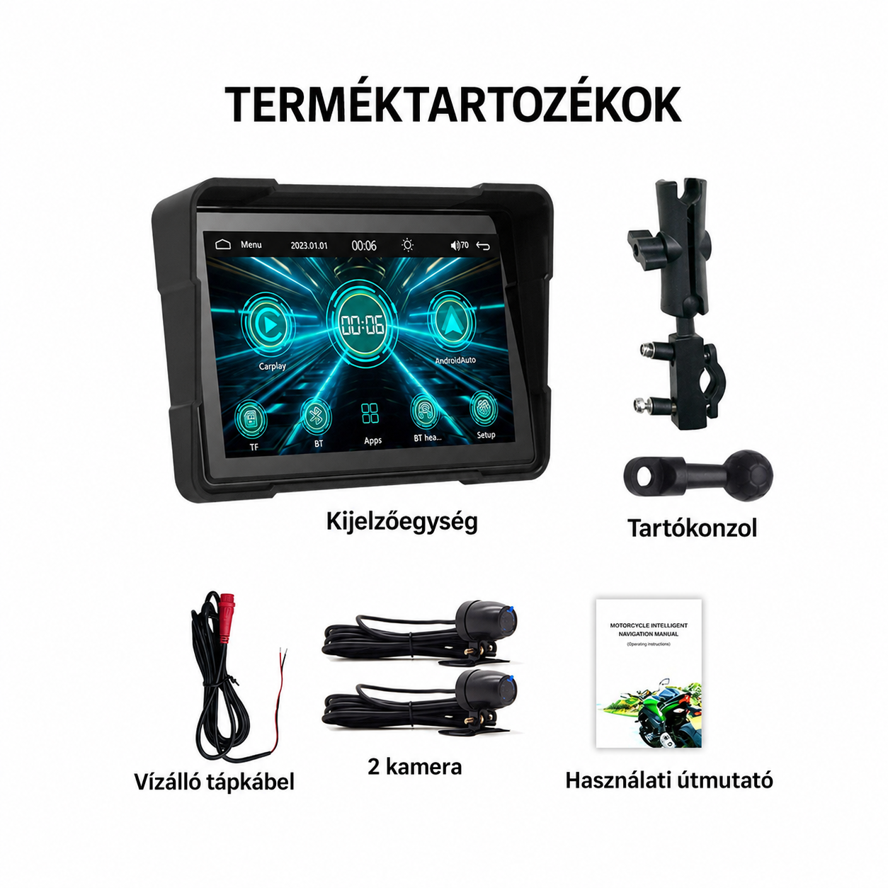 Motoros CarPlay kijelző 5" – Vezeték nélküli Apple CarPlay és Android Auto, 2 kamerával 7 Motoros CarPlay kijelző 5" – Vezeték nélküli Apple CarPlay és Android Auto, 2 kamerával - Image 7