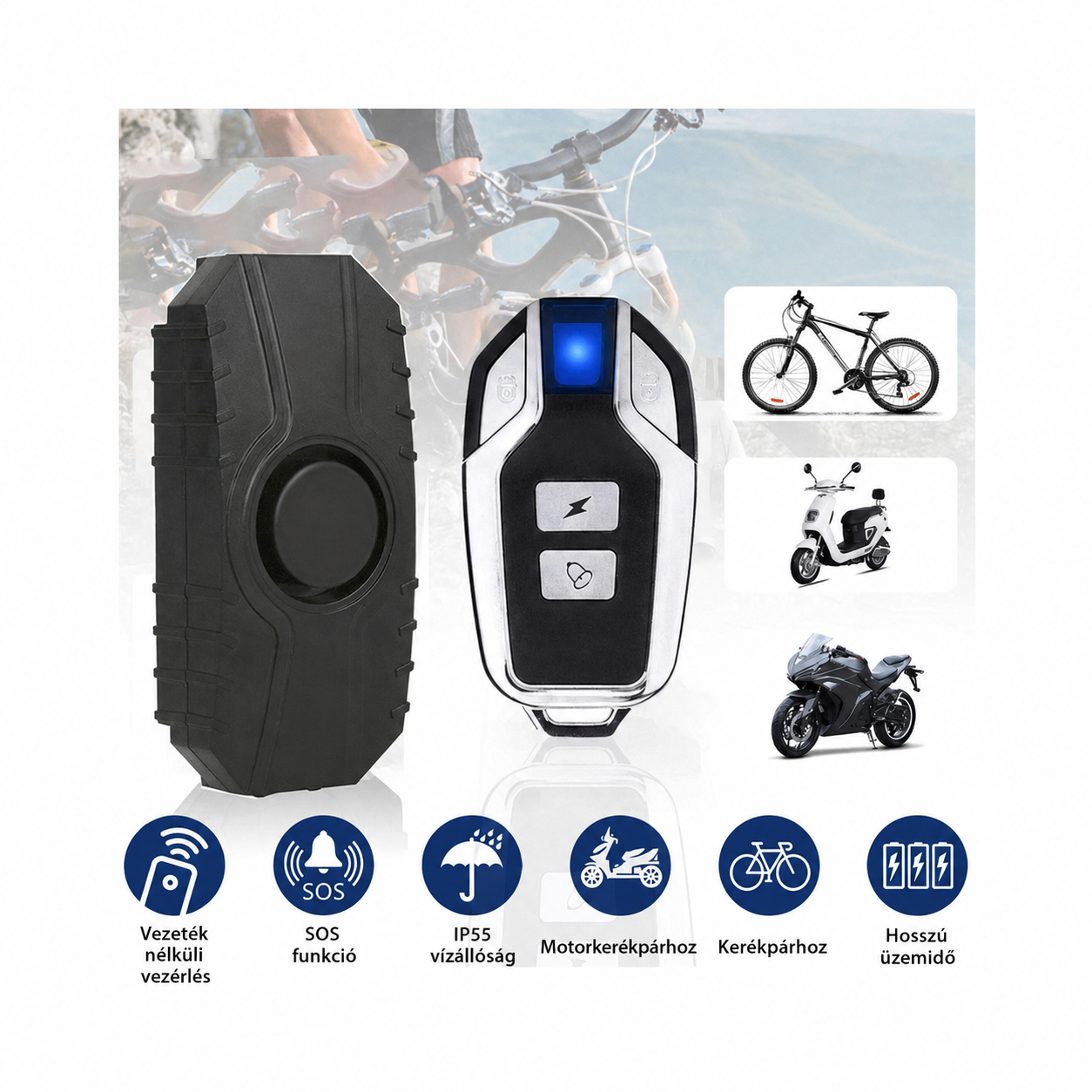 Motoros vezeték nélküli riasztó távirányítóval – 113 dB, IP55 1 Motoros vezeték nélküli riasztó távirányítóval – 113 dB, IP55
