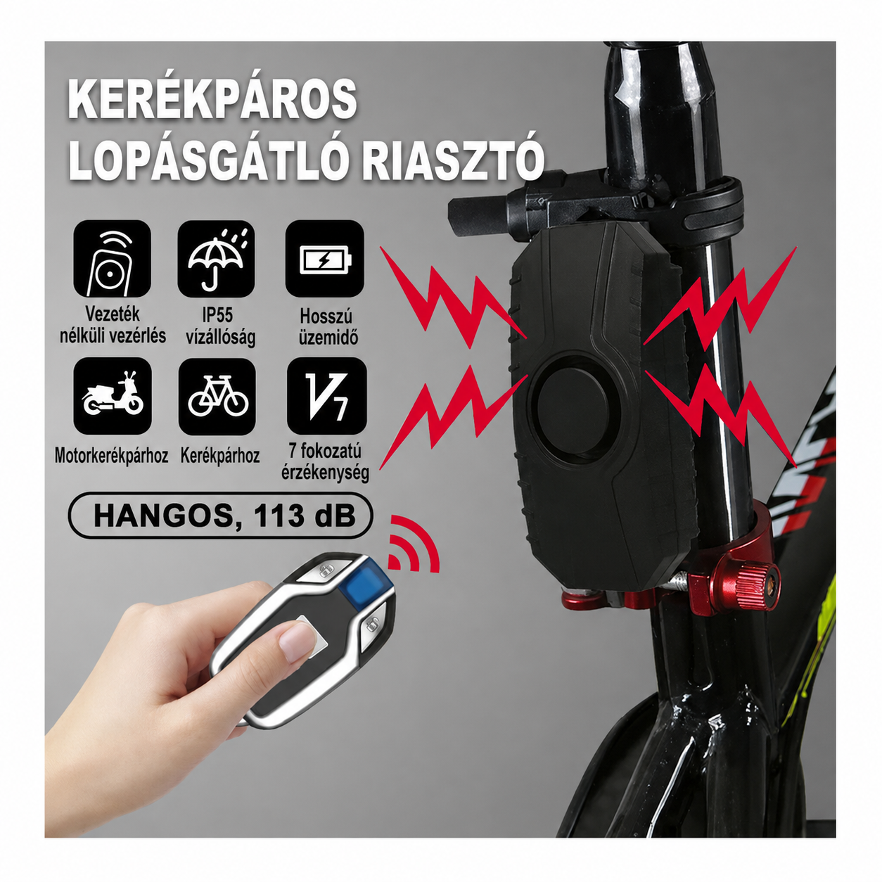 Motoros vezeték nélküli riasztó távirányítóval – 113 dB, IP55 4 Motoros vezeték nélküli riasztó távirányítóval – 113 dB, IP55 - Image 4