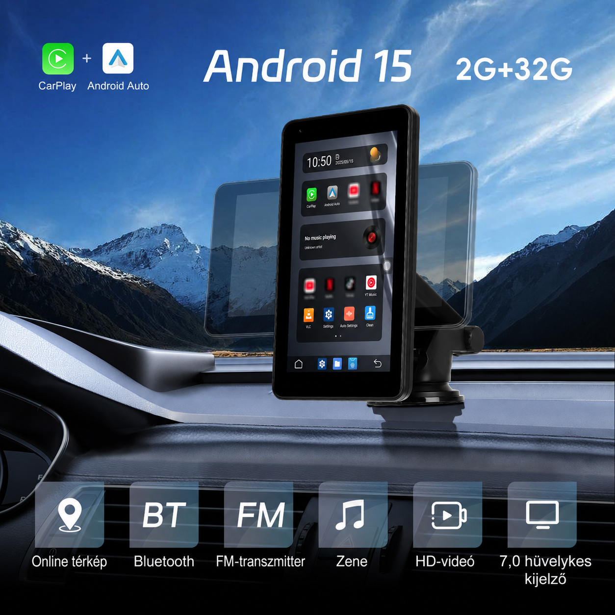 Autós CarPlay és Android Auto kijelző – magyar nyelvű 7" forgatható 2 Autós CarPlay és Android Auto kijelző – magyar nyelvű 7" forgatható - Image 2