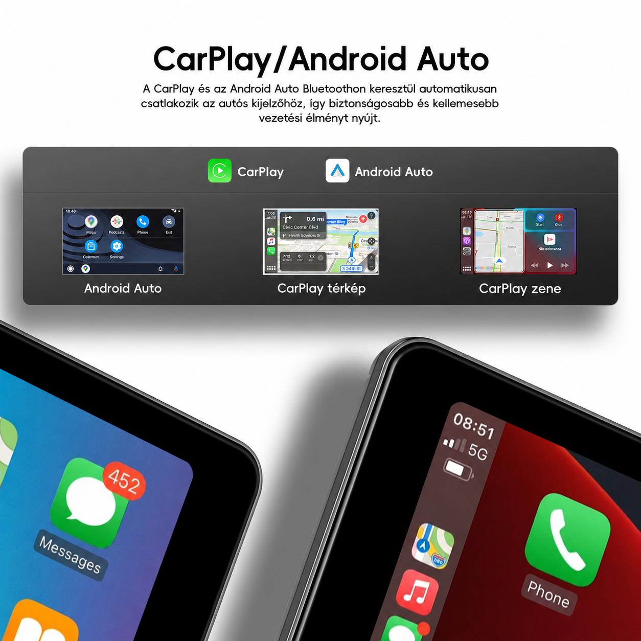 Autós CarPlay és Android Auto kijelző – magyar nyelvű 7" forgatható 4 Autós CarPlay és Android Auto kijelző – magyar nyelvű 7" forgatható - Image 4