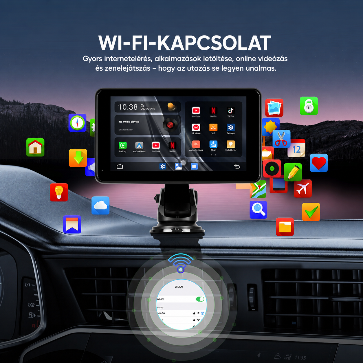 Autós CarPlay és Android Auto kijelző – magyar nyelvű 7" forgatható 6 Autós CarPlay és Android Auto kijelző – magyar nyelvű 7" forgatható - Image 6