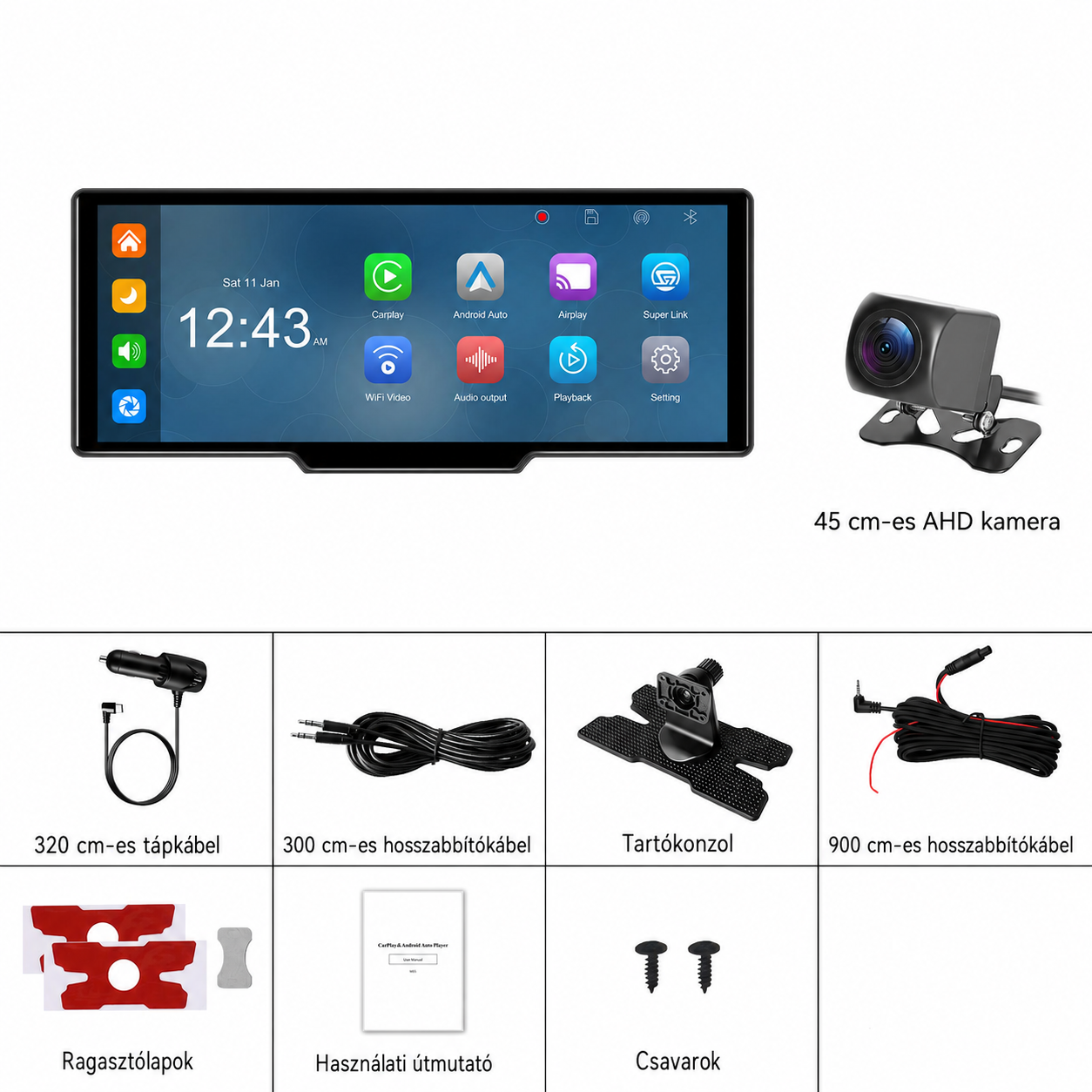 10,26" autós CarPlay kijelző – 4K DVR, első és hátsó kamerával, vezeték nélküli Android Auto 2 10,26" autós CarPlay kijelző – 4K DVR, első és hátsó kamerával, vezeték nélküli Android Auto - Image 2