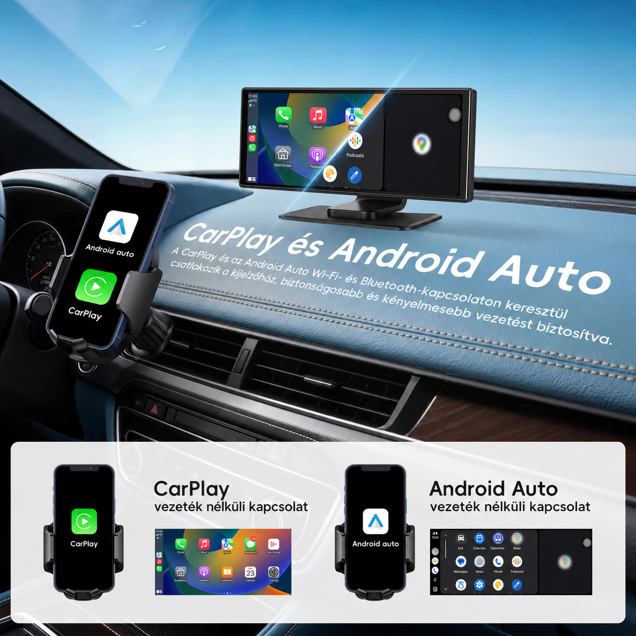 Autós CarPlay és Android Auto kijelző – magyar nyelvű 10,26" 4K DVR, első és tolatókamerával WIFI-s 7 Autós CarPlay és Android Auto kijelző – magyar nyelvű 10,26" 4K DVR, első és tolatókamerával WIFI-s - Image 7
