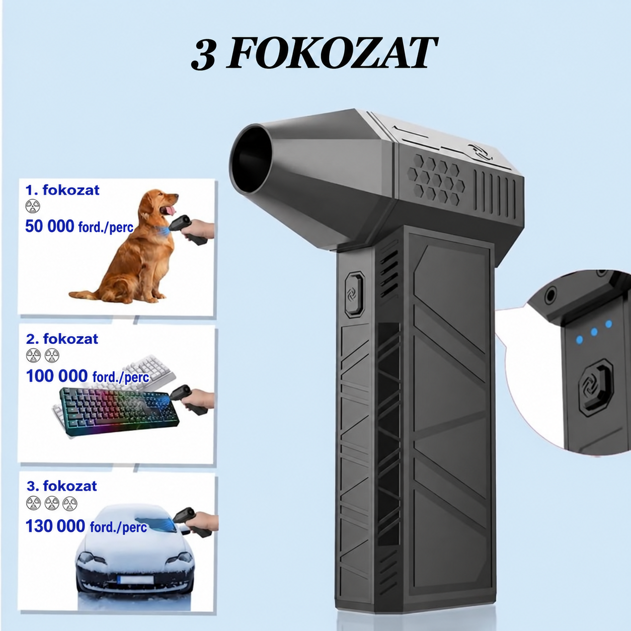 Akkumulátoros kézi légfúvó és porszívó – 130 000 ford./perc, 5000 mAh 4 Akkumulátoros kézi légfúvó és porszívó – 130 000 ford./perc, 5000 mAh - Image 4